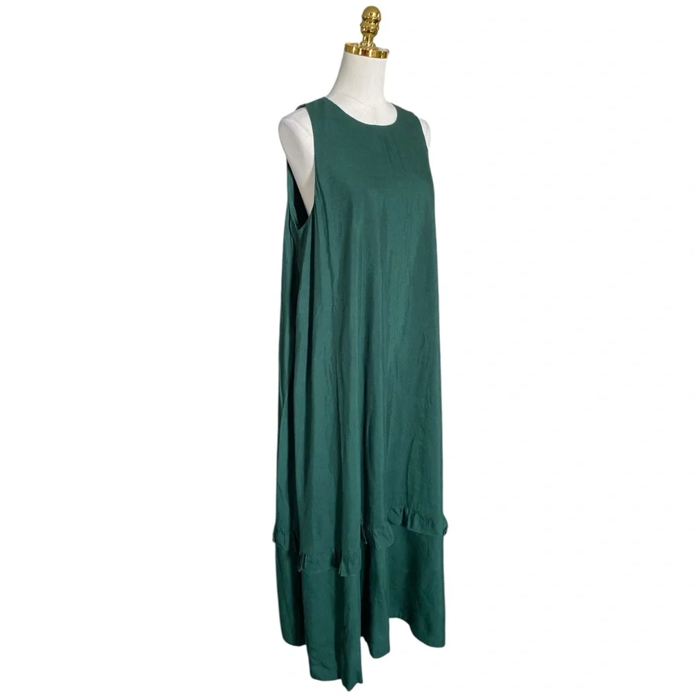 Alfani Women Green Ruffled Tiered Sleeveless Linen-Blend Maxi Dress Size Large - Picture 3 of 8